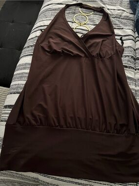Brown Halter Tank with Gold Ring Detail in back